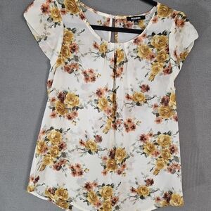 Vintage Ups & Downs Medium Shirt Cottagecore Floral Sheer Keyhole Cap Sleeve